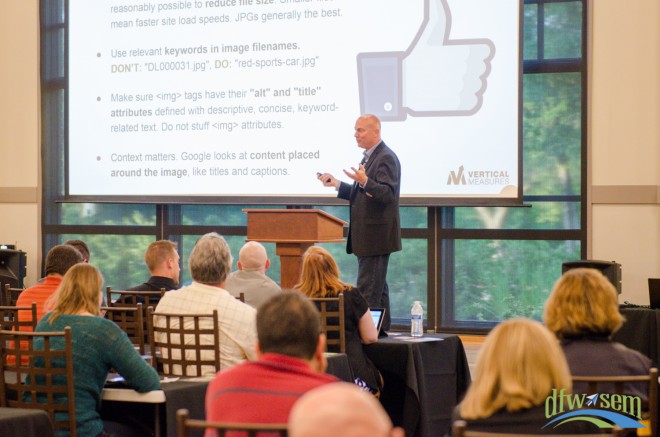 Arnie Kuenn speaks to a full house at DFWSEM