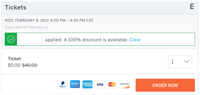 The cost of a DFWSEM monthly event will be zeroed out when a member enters a valid Discount Code.