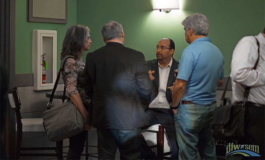 Mazin Sbaiti talks with DFWSEM guests after his presentation on the legalities of online business and marketing